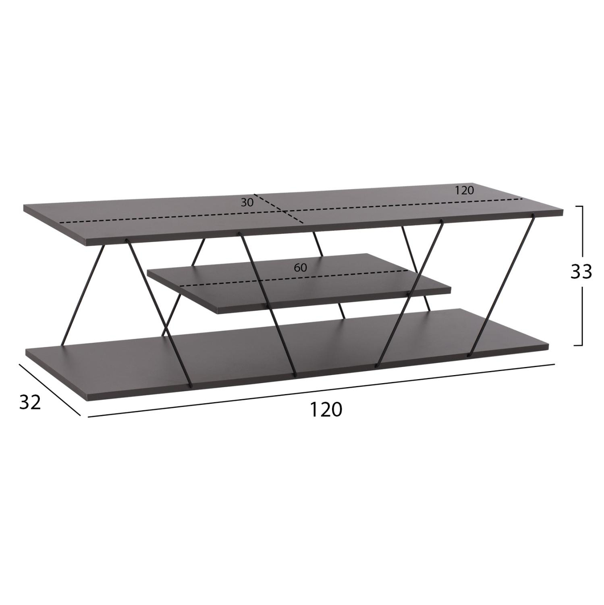 Komodë për TV Tars 120x32x33cm (HM8922.20), gri