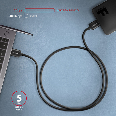 Kabllo AXAGON USB-A - micro USB 3.2 Gen 1 SPEED, 3A, 1m, e zezë