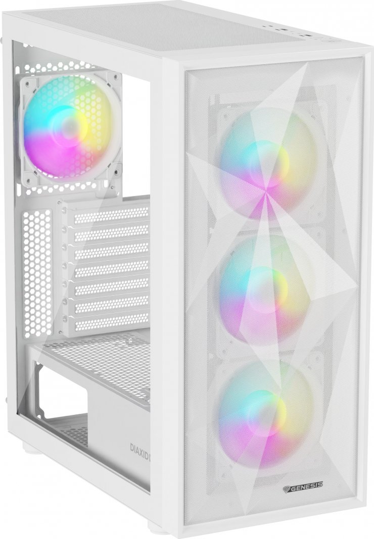 Куќиште за компјутер Genesis Diaxid 605 ARGB, бело, Midi Tower