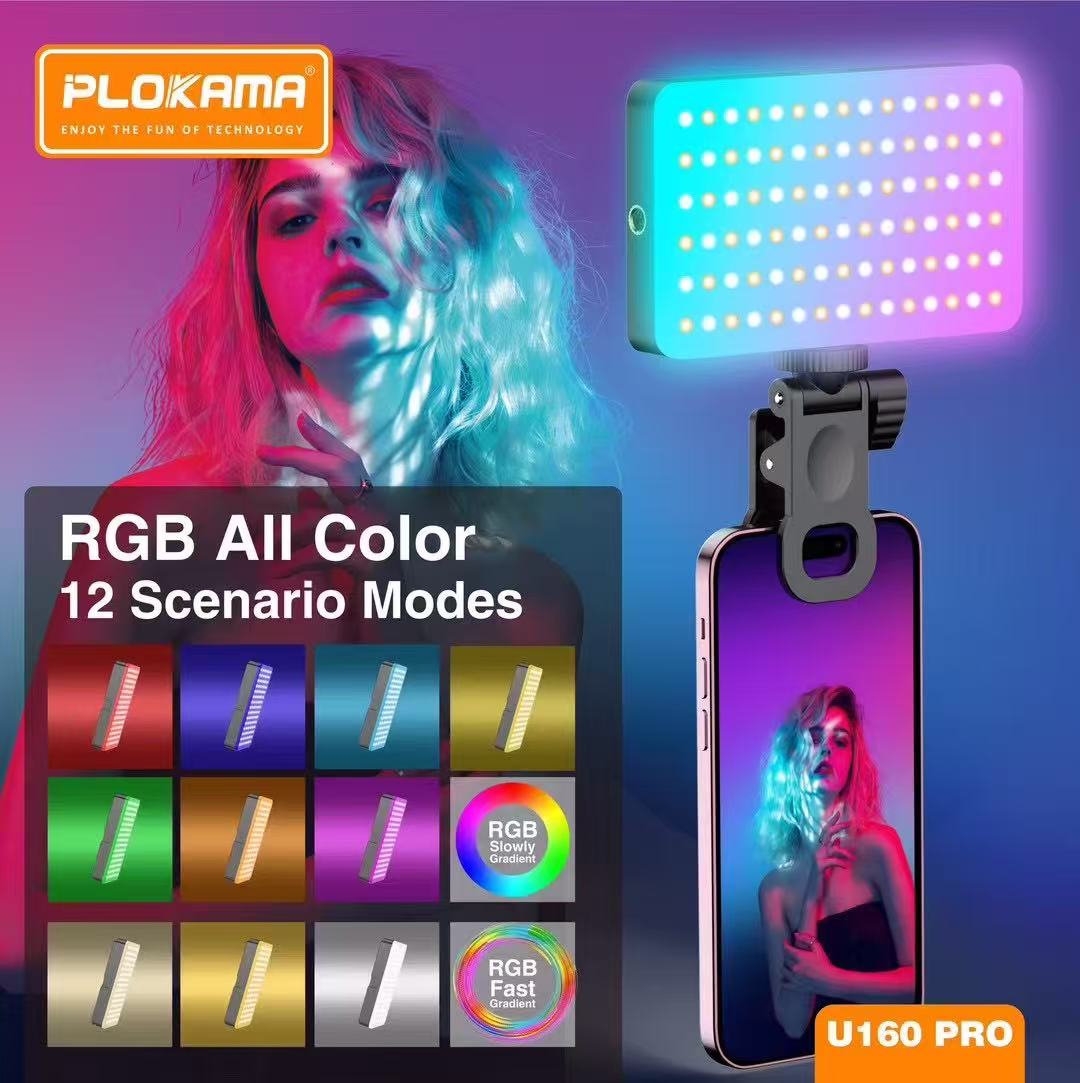 Dritë LED për celular Plokama U160 Pro, RGB, 120x70mm