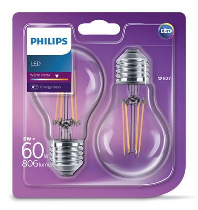 Poç PHILIPS LEDClassic 60W A60 E27 WW CL ND 2BC/6