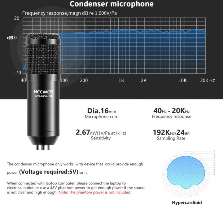 Mikrofon Neewer NW-8000, i zi