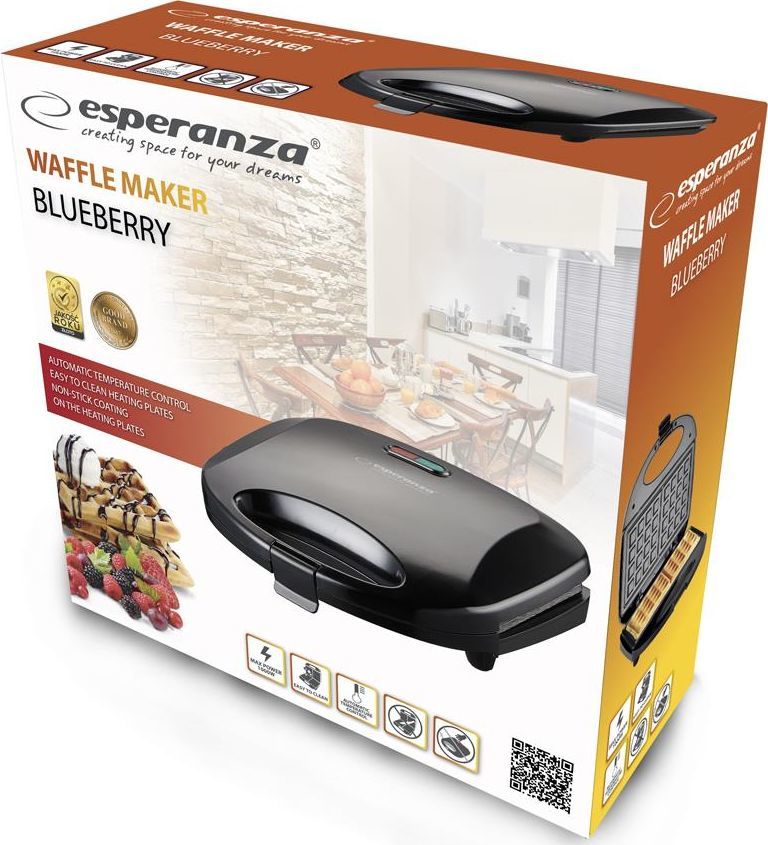 Pajisje për waffle Esperanza EKT008 Blueberry, 1000W, e zezë