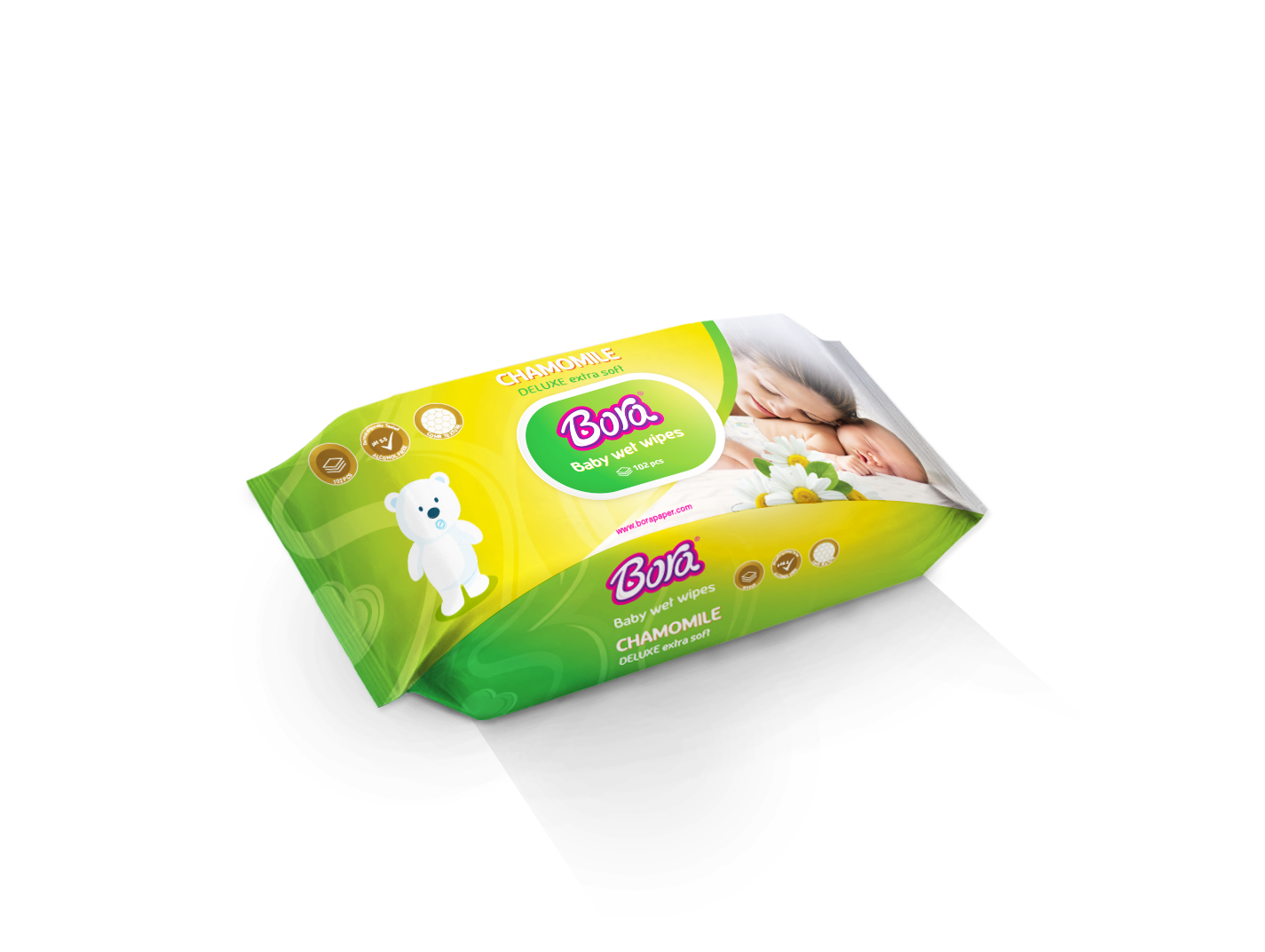 Letra të lagështa Bora, kamomil 102pcs