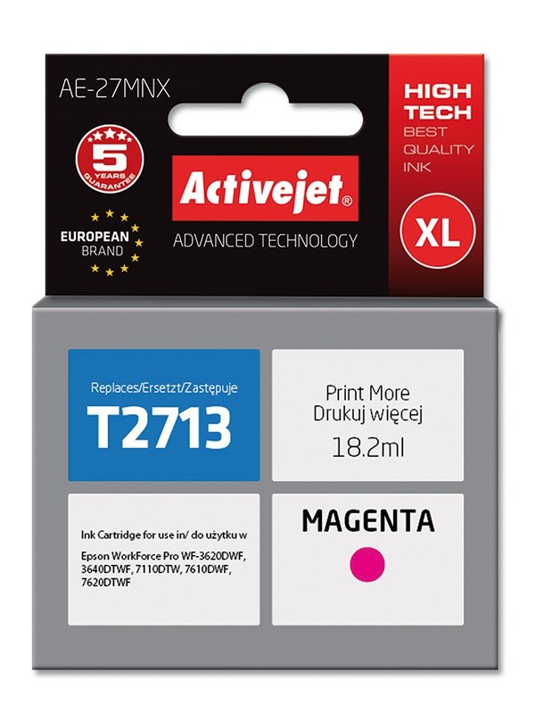 Ngjyrë për printer Activejet AE-27MNX (zëvendësim për Epson 27XL T2713), 18.2 ml, vjollcë Ngjyrë për printer Activejet AE-27MNX (zëvendësim për Epson 27XL T2713), 18.2 ml, vjollcë
