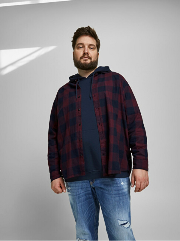 Këmishë Jack&Jones PLUS JJEGINGHAM Loose Fit, e kuqe e errët