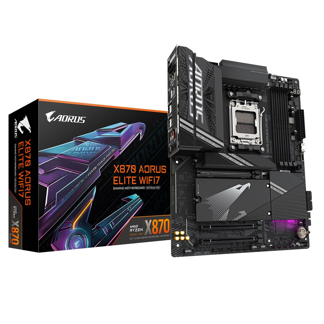 Pllakë amë GIGABYTE X870 AORUS ELITE WIFI7, AMD Ryzen 9000 CPUs, 16+2+2 VRM, 8000MHz DDR5 (OC), 3xPCIe 5.0 + 1xPCIe 4.0, Wi-Fi 7, 2.5GbE LAN, USB 4