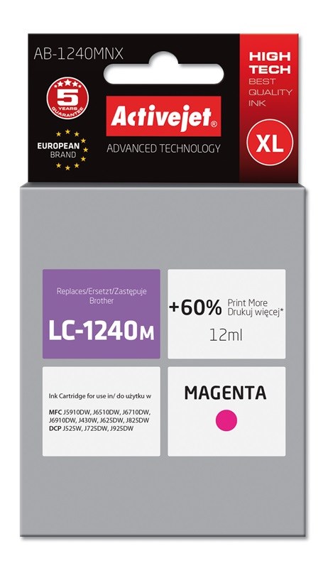 Ngjyrë për printer Activejet AB-1240MNX (zëvendësim për Brother LC1240M/1220M), 12 ml, vjollcë Ngjyrë për printer Activejet AB-1240MNX (zëvendësim për Brother LC1240M/1220M), 12 ml, vjollcë