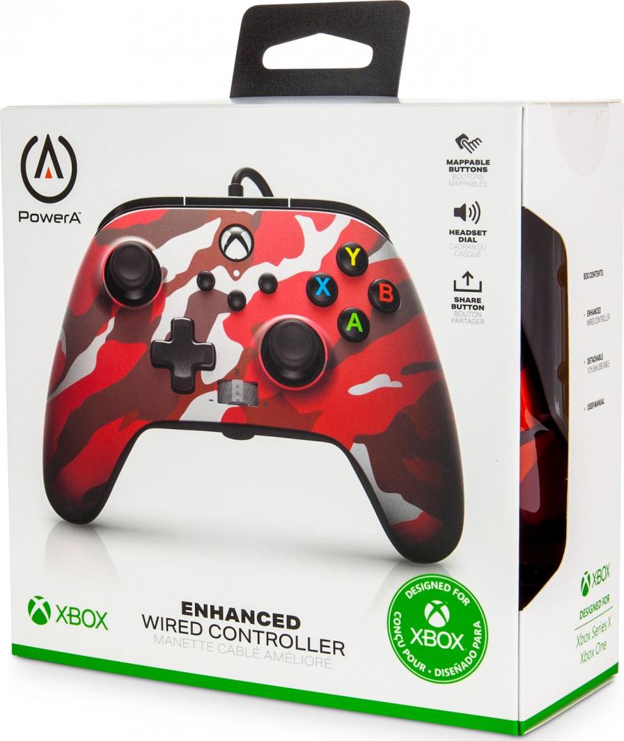 Kontroller PowerA XS Enhanced Metallic Red Camo, me kabllo, i kuq