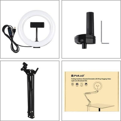 [OUTLET] Mbajtëse për celular me llambë LED Puluz Clip PKT3089B, 26cm, e zezë