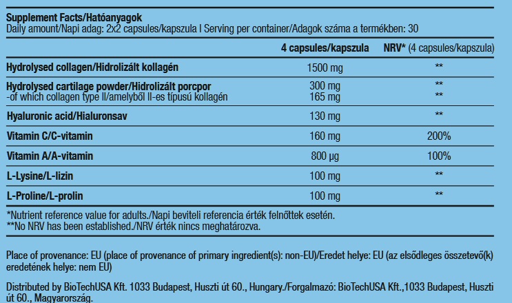 Kapsula BioTechUSA Hyaluronic & Collagen, 120 kapsula