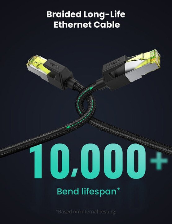 Kabllo UGREEN Ethernet CAT7, 2m, e zezë