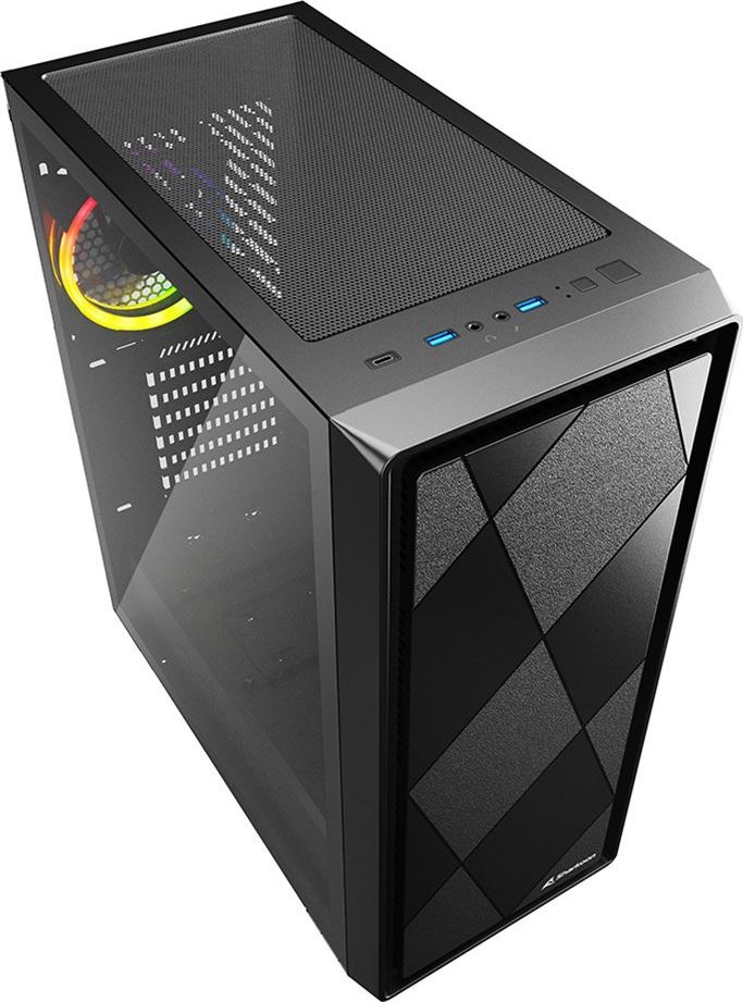 Куќиште за компјутер Sharkoon VS8 RGB, Црна, Midi Tower