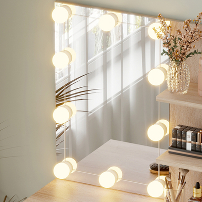 Tavolinë grimi me dritë LED dhe rafte Lauryn Melaminë 75x40x134.5Hcm (HM2501.01)