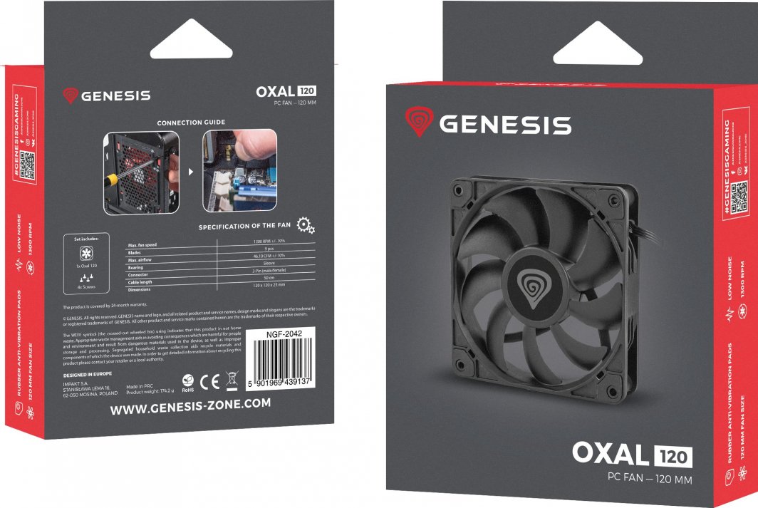 Ftohës Genesis Oxal 120, 120 mm, i zi