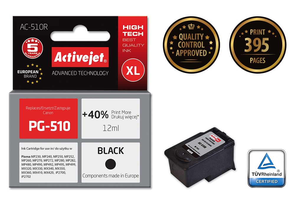 Ngjyrë për printer Activejet AC-510R (zëvendësim për Canon PG-510), 12 ml, e zezë