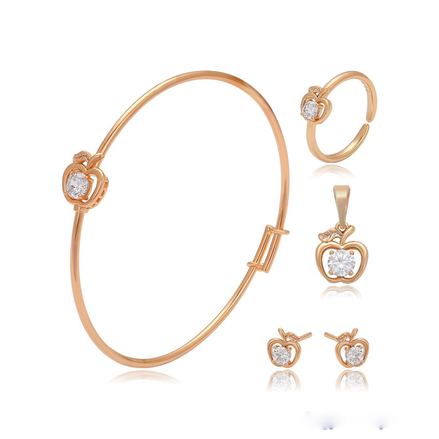 Set vathë/unazë/byzylyk/varëse për fëmijë, Xuping, me gurë të bardhë, të praruar në ar 18k SF1