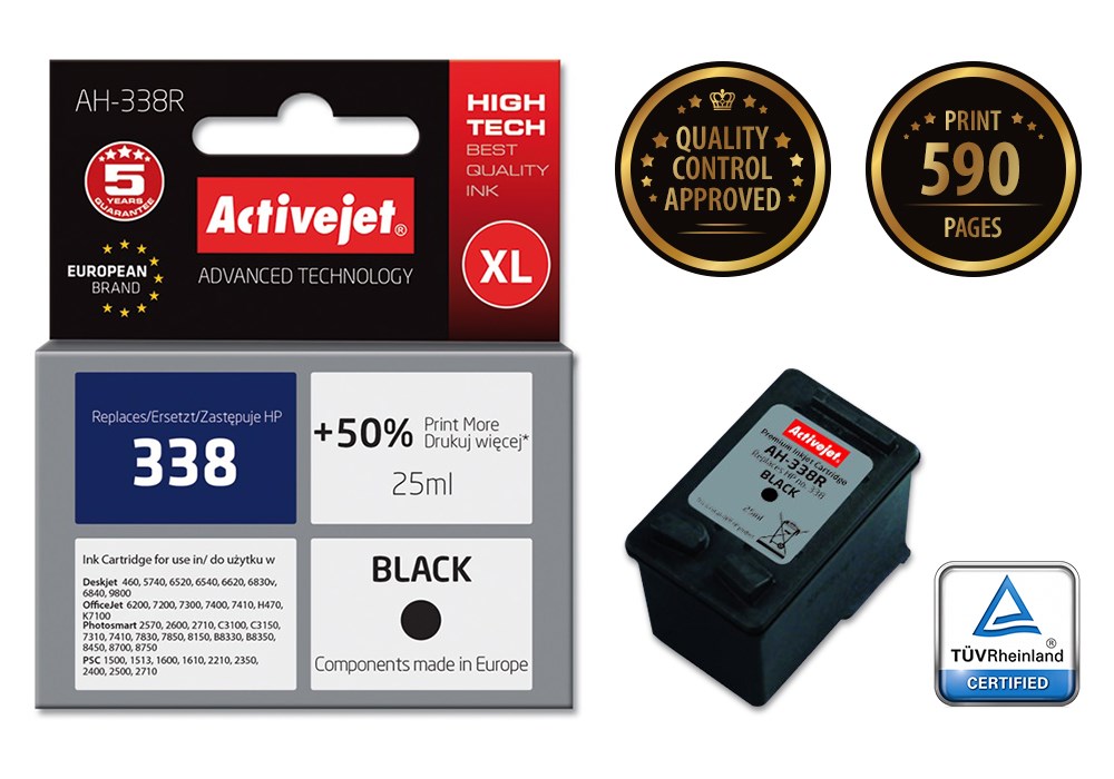 Ngjyrë për printer Activejet AH-338R (zëvendësim për HP 338 C8765EE), 25 ml, e zezë