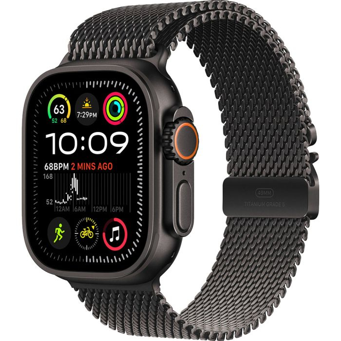 Apple Watch Ultra2 Cellular, 49mm, Black Titanium Case with Black Titanium Milanese Loop, S