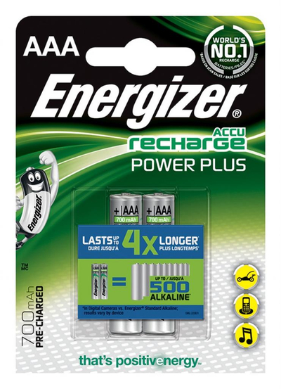 Bateri të rikarikueshme Energizer, Power Plus AAA / R03 700mAh, 1.2 V, 2 copë