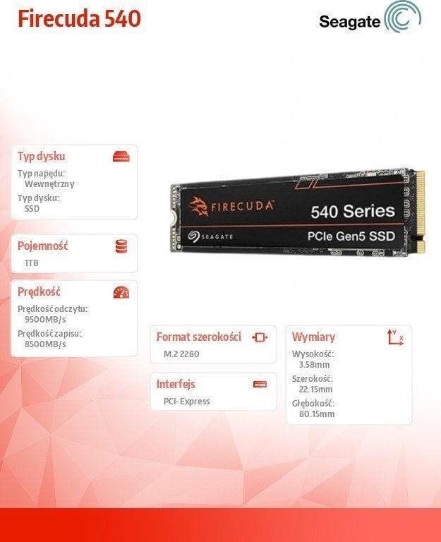 Disk SSD Seagate Firecuda 540, 1TB, M.2 2280 PCI-E
