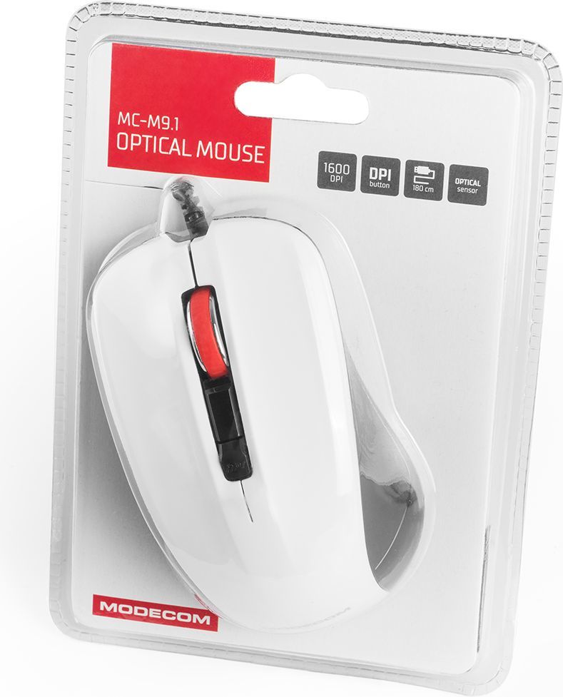Maus Modecom M-MC-00M9.1-200, me kabllo, USB, i bardhë dhe i zi