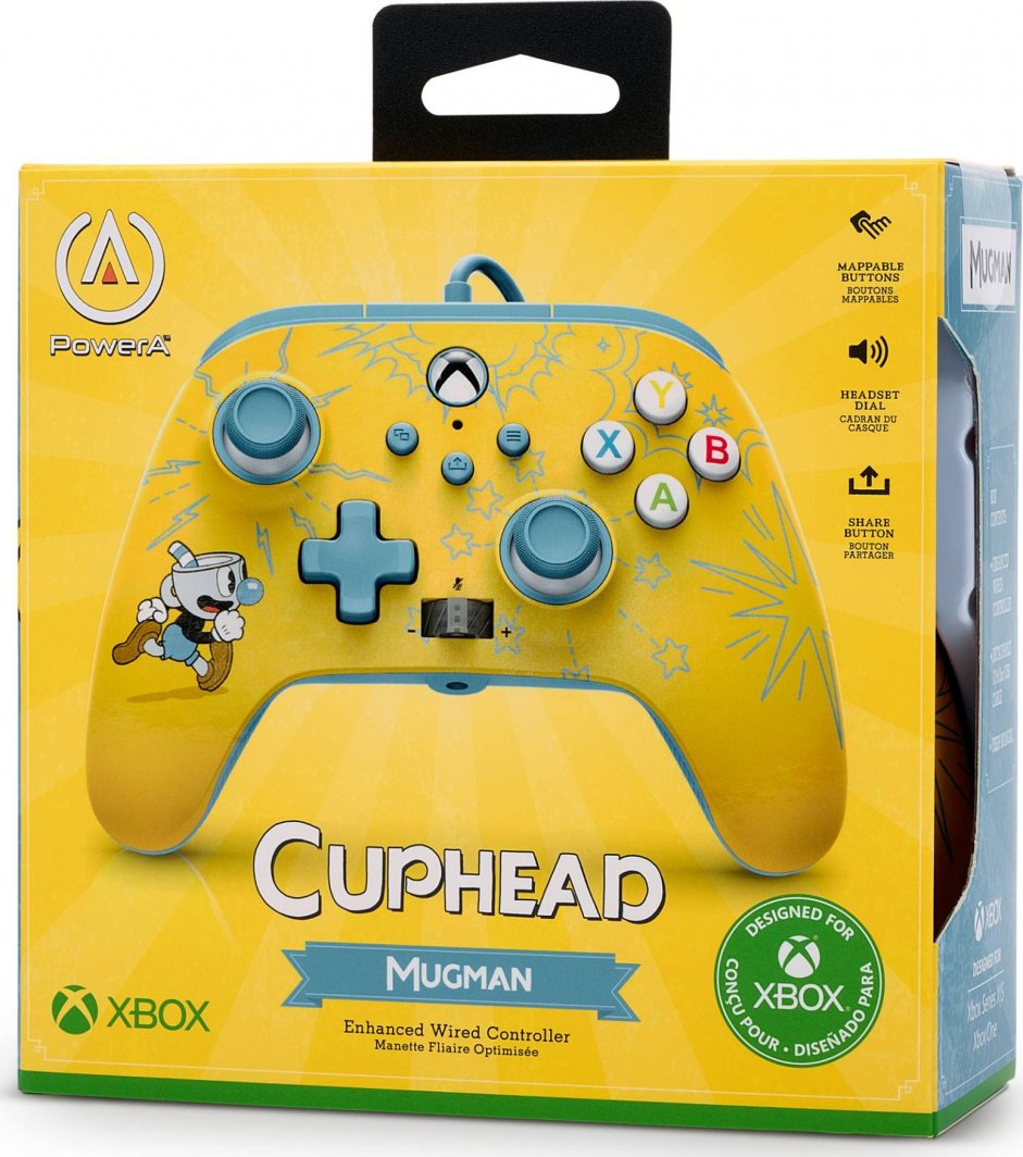 Kontroller PowerA XS Enhanced Cuphead, me kabllo, i verdhë