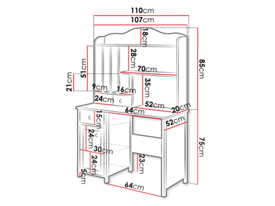 Tavolinë pune LUNA LN-03  dhe 1 sirtar + Shtesë LUNA LN-04, bardhë, rozë