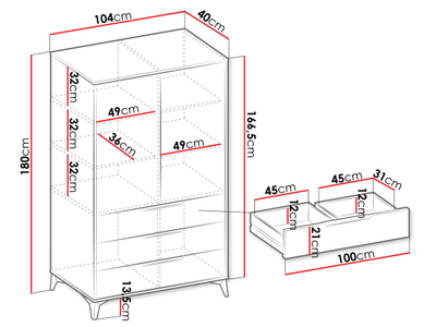 Dollap Siprynt 2D3SZ (104 x 180 x 40)