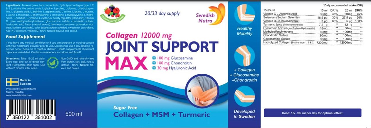 Suplement për artikulacionet (nyjet) Swedish Nutra Joint Support MAX, 500 ml