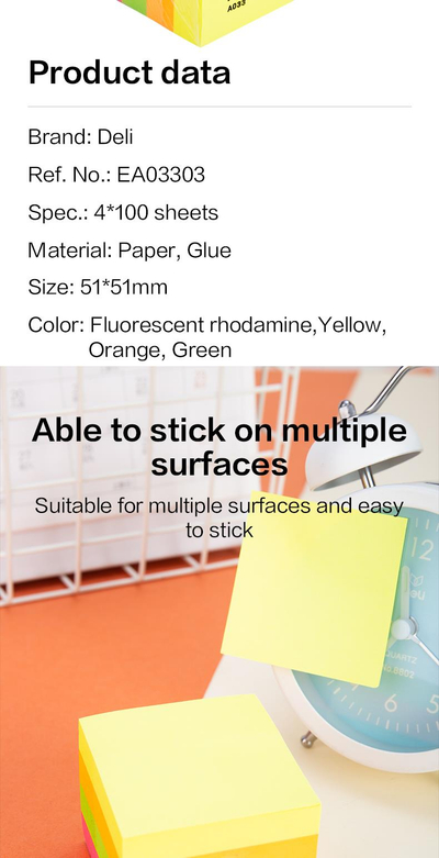 Postit DELI 51x51 400fl neon mix a03303 1/6