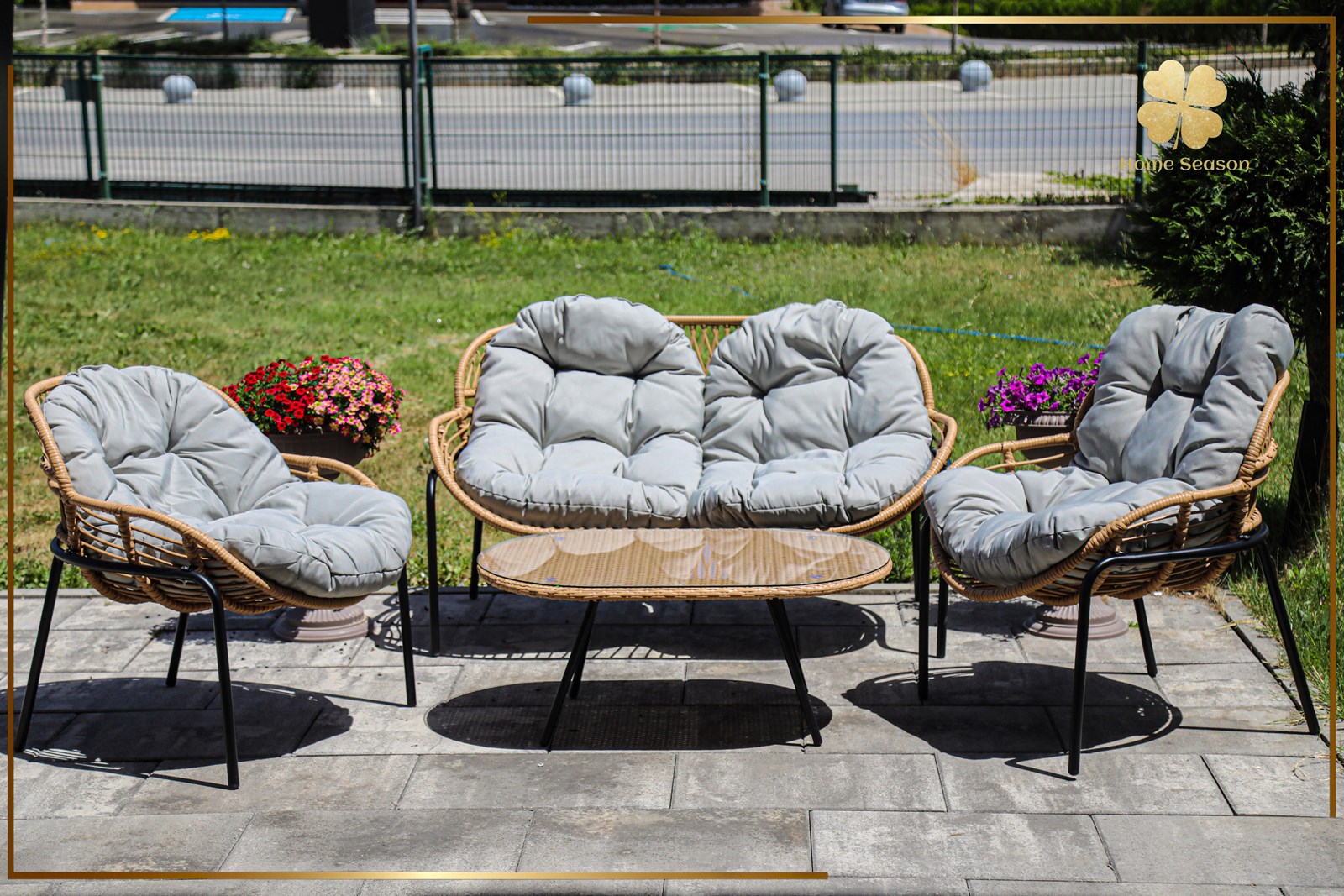 Set kopshti Home Season 2+1+1, krem/ e hirtë