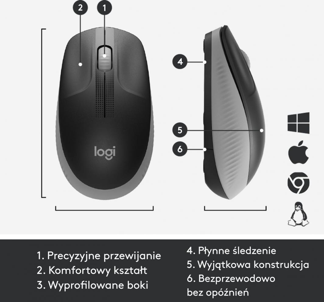 Maus Logitech M190 (910-005906), i zi / hirtë