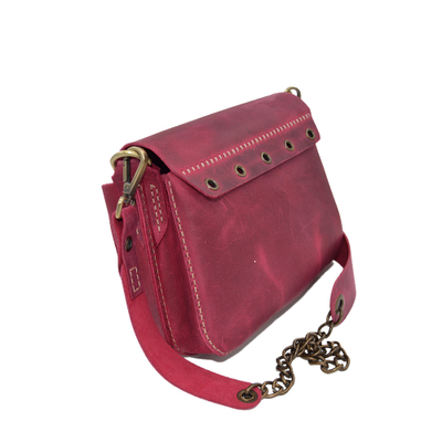 Çantë për femra lëkurë FD Leather, rozë me efekt të vjetëruar