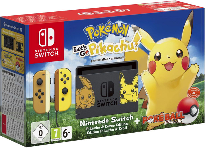 Konzolë Nintendo Switch, e zezë / verdhë + Videolojë Pokémon: Let's Go Pikachu + Poké Ball