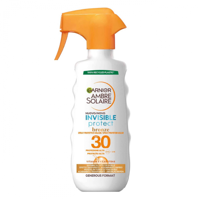 Sprej mbrojtës ndaj diellit Garnier Ambre Solaire Invisible protect bronze SPF 30, Vitamamin C+ Carotene, 300 ml