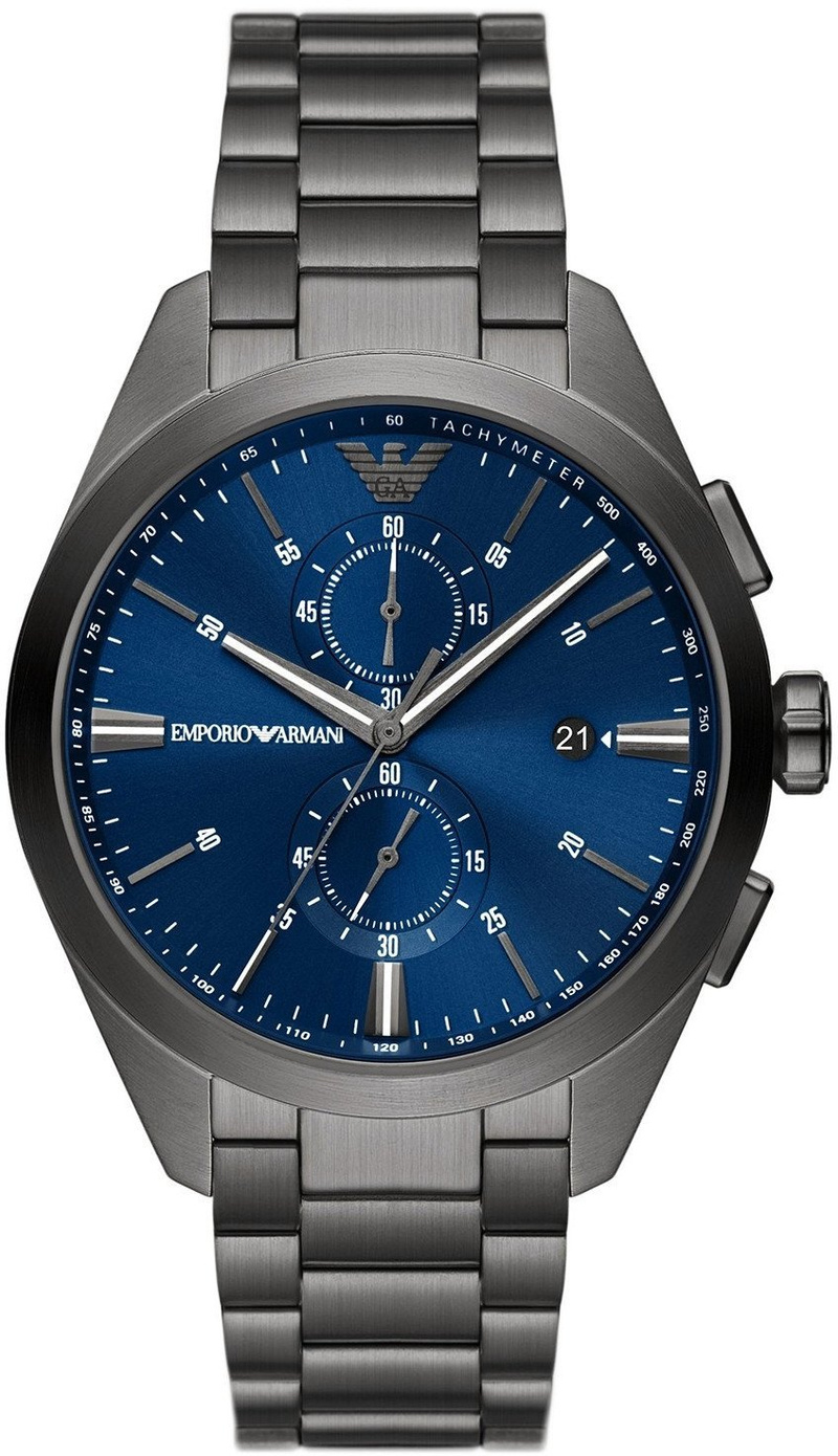 Orë dore Emporio Armani Chronograph, 43mm, çelik inoks, gri gunmetal