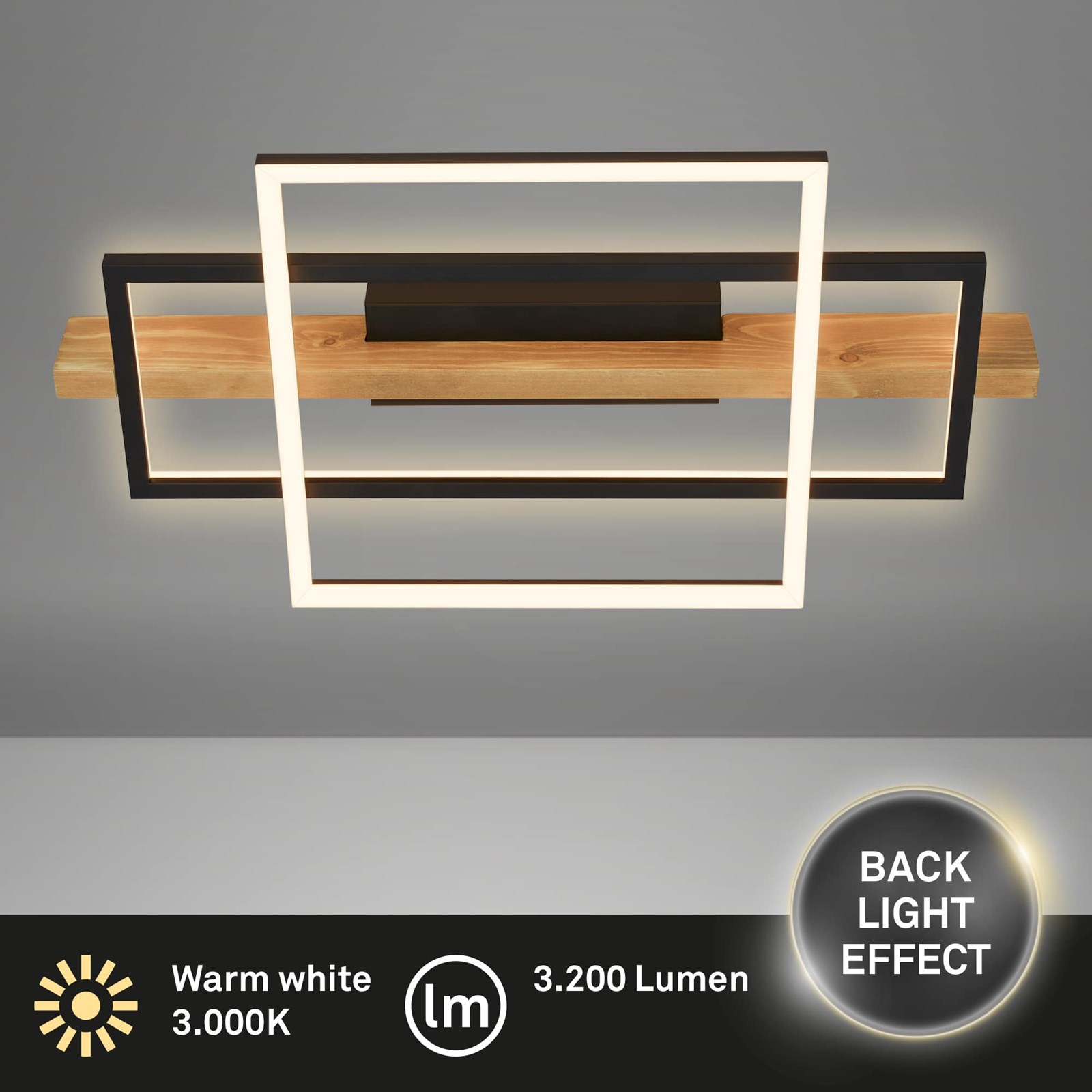 Ndriçues Briloner Led 32W, 3200 lm, 3000K, 55x30x8 cm, i zi/kafe e hapur