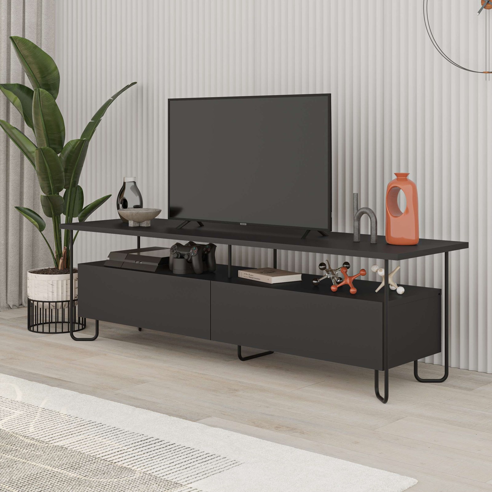 Komodë për TV Decortie Cornea 150 cm, e zezë