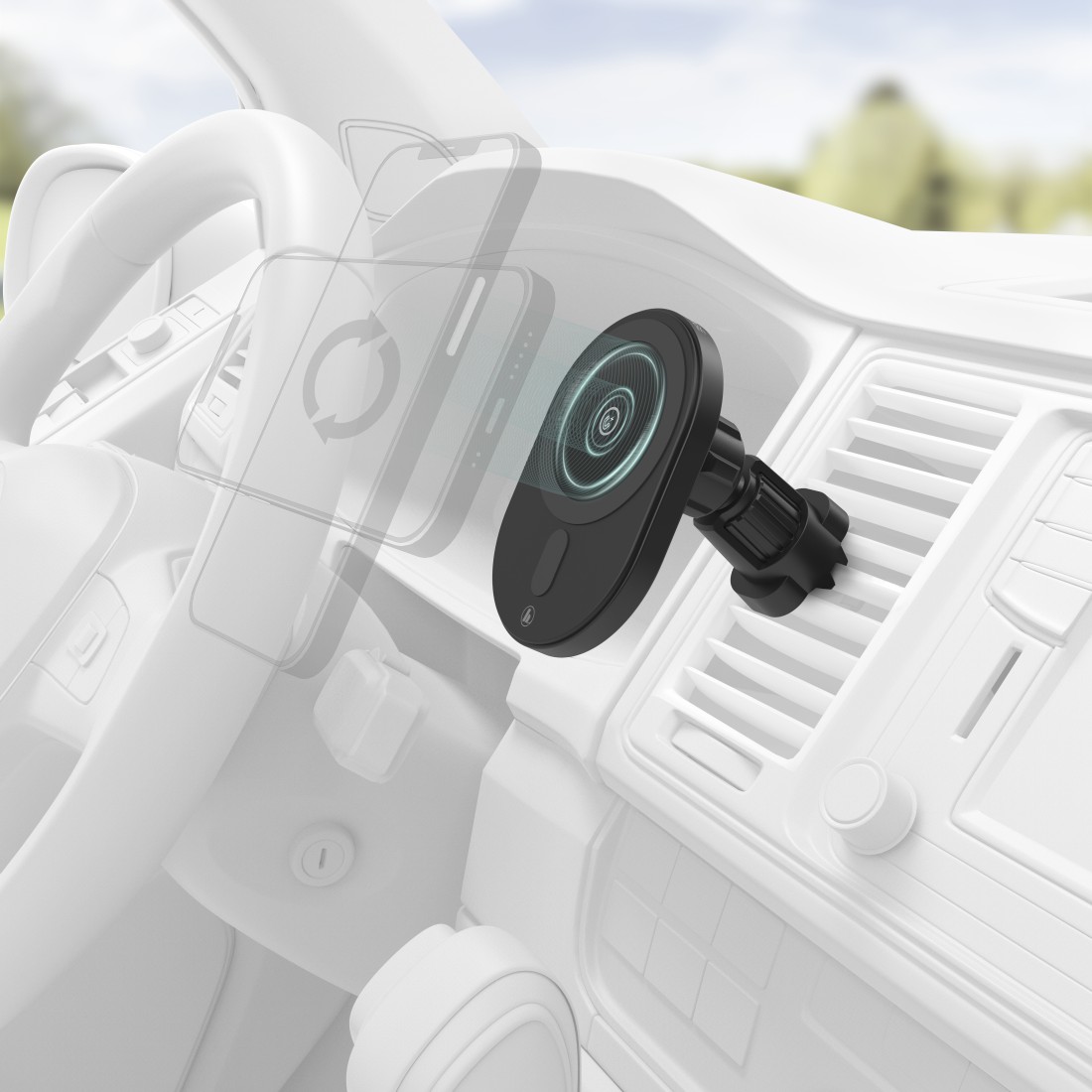 Karikues Hama wireless për celular në makinë Turbo Fast Charge, 15W, zezë