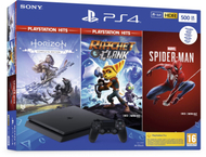 Konzolë PlayStation 4 Slim, 500GB, e zezë + Spider-Man, Horizon Zero Dawn, Ratchet & Clan