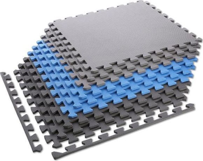 Shtresë për ushtrime One Fitness puzzle, 9 pjesë, e kaltër/e hirtë