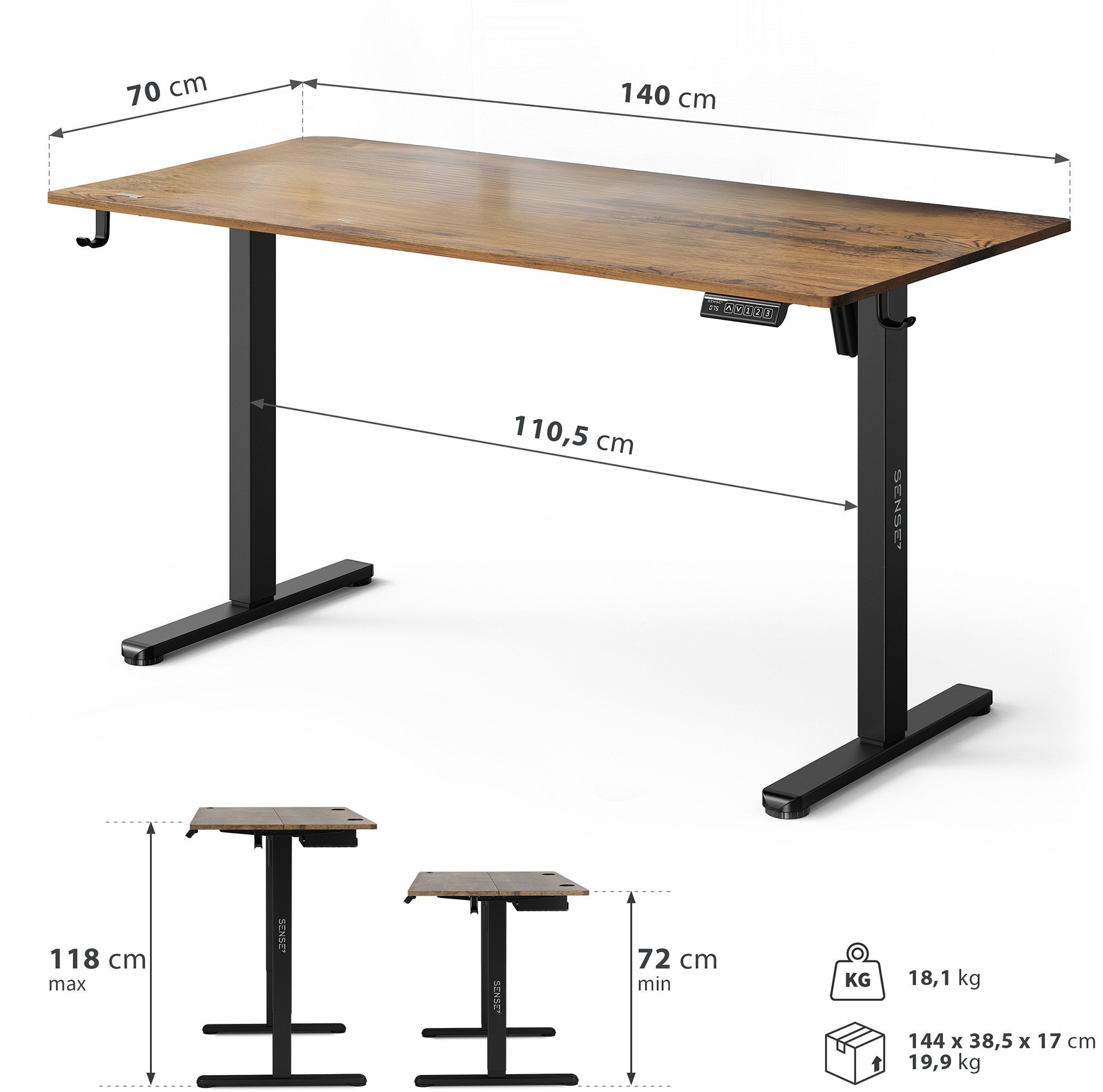 Tavolinë elektrike SENSE7 NOJO LIGHT, 140 x 70 cm, kafe e errët