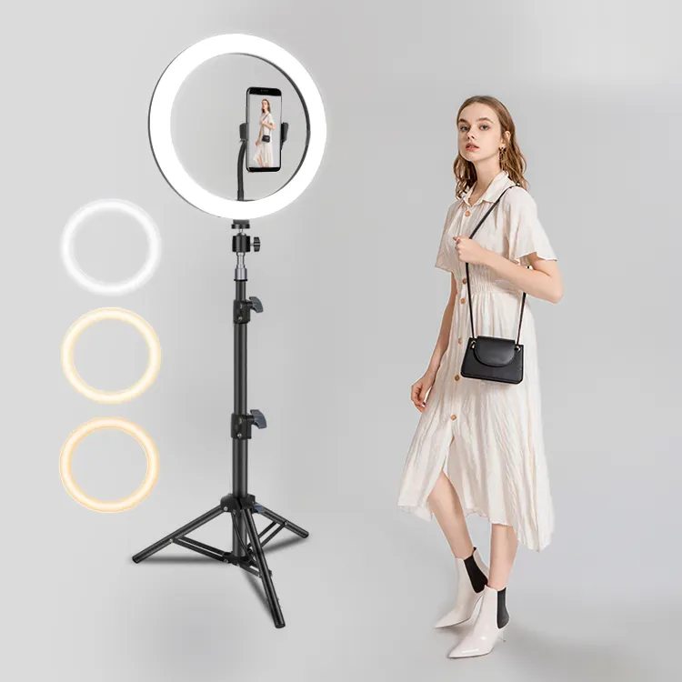 Dritë LED në formë unaze Nrubi, 25cm + 1,6M tripod, e zezë