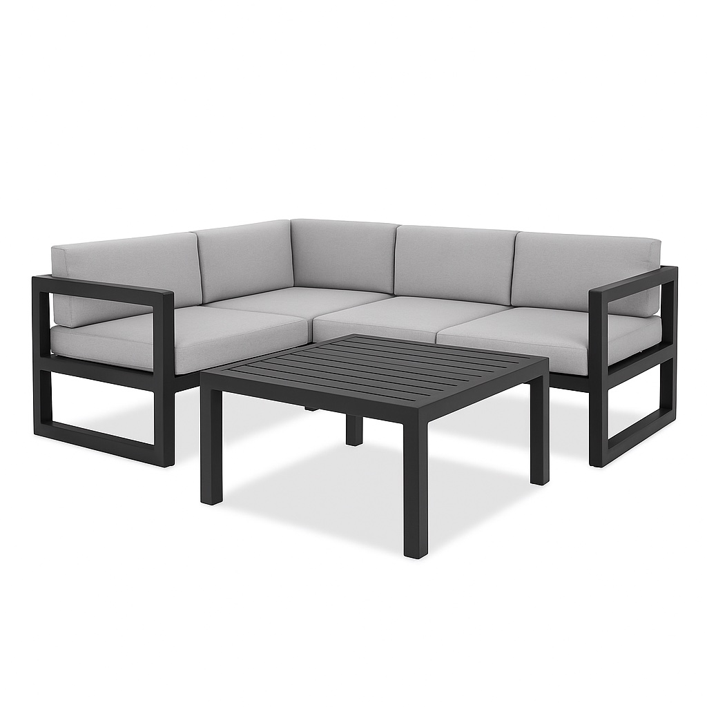 Set këndor SAG Metal – këmbë hekuri të zeza / jastëk hirtë e hapur