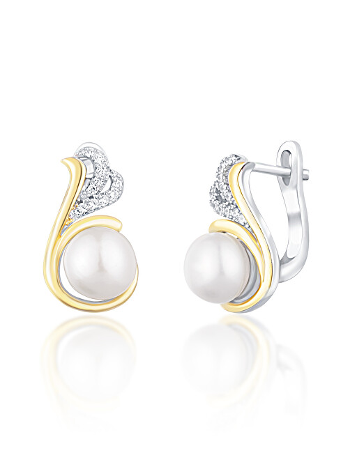 JwL Luxury Pearls Двобојни Сребрени Обетки со Вистински Бисери