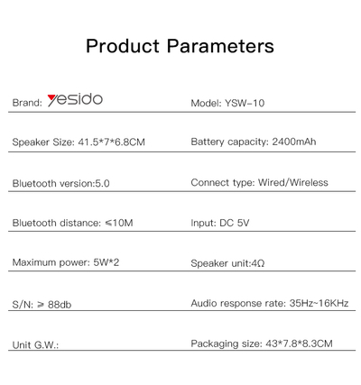 Altoparlant me Bluetooth Yesido YSW10 RGB, i zi