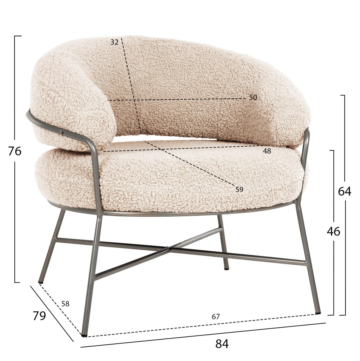 Kolltuk Trudi 84x79x76Hcm (HM8639.23), bardhë/ argjendtë