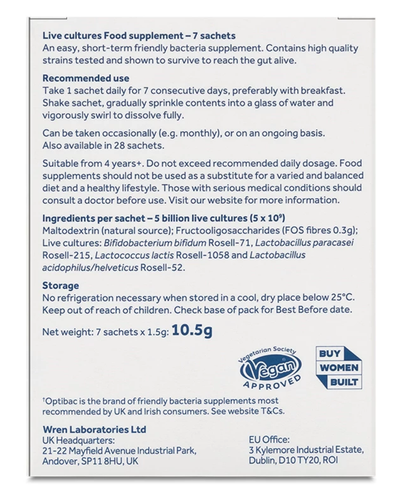 Probiotik në formë të pluhurit Optibac One Week Flat, 7 qeska