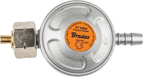 Rregullator i gazit BRADAS 37mbar 1.5kg / h me valvul sigurie dhe matës presioni (RG A310IE-M)